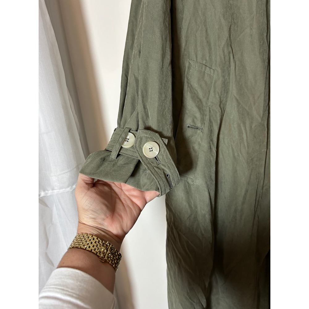 Dee Elly Olive Green Lightweight Duster Trench Coat Open Front Small - Picture 4 of 9